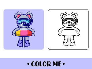 Vector coloring book or page for kids. cute koala bear black and white illustration