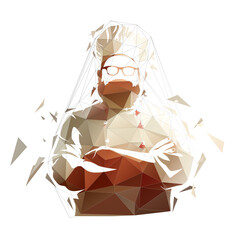 Obraz na płótnie Canvas Chef stands with his arms folded, isolated low poly vector illustration, geometric drawing. Restaurant logo