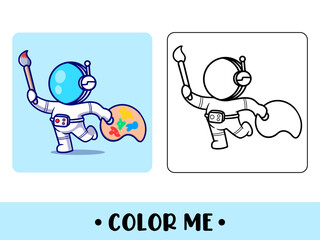 Vector coloring book or page for kids. cute astronaut black and white illustration