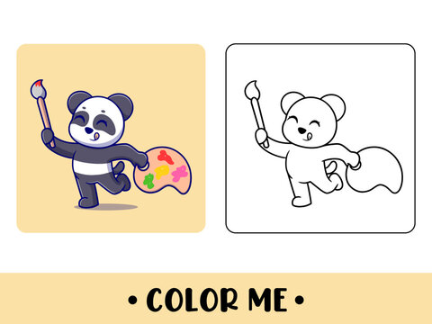 Vector coloring book or page for kids. cute panda black and white illustration