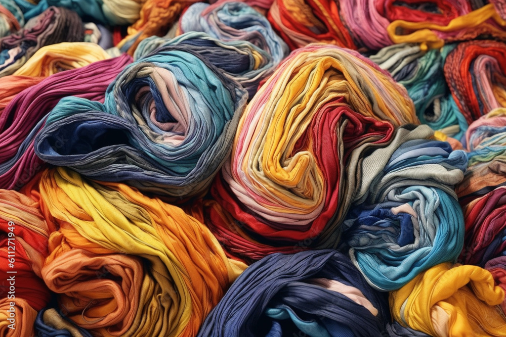 Poster a visually captivating image showcasing artworks created using fabric, fibers, and other textile mat