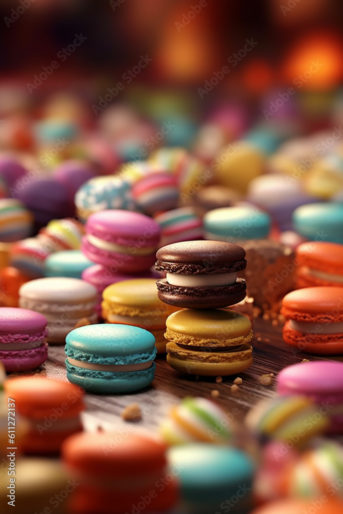 Aufkleber a display of assorted macarons in vibrant colors and flavors, highlighting the confectioner's expert
