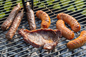 various grilled meat and sausages