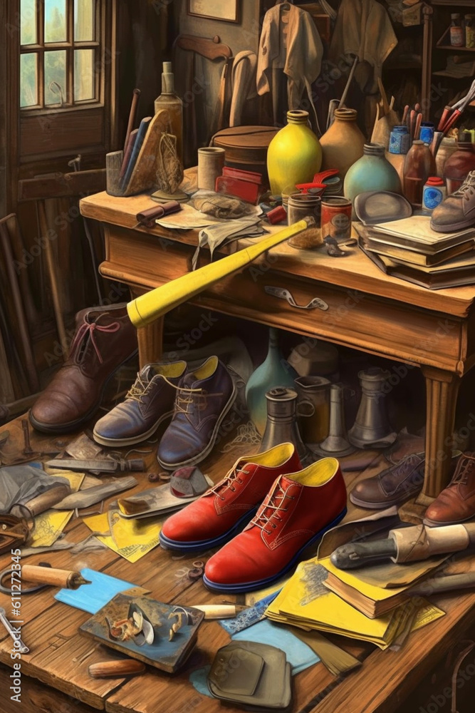 Poster a set of shoemaker-themed greeting cards with illustrations of shoemaking processes and heartfelt me