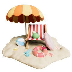 3d summer tropical beach coconut water and chairs