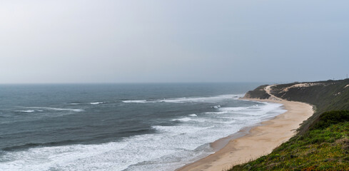 Beautiful sand beach sea view near Pataias, Portugal.