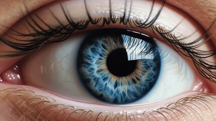 Closeup the realistic beauty of the human blue eye. Generative AI