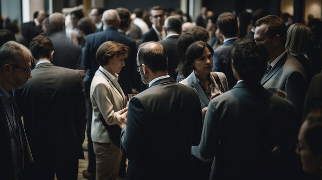 A group of business professionals networking and socializing at a conference or event Generative AI