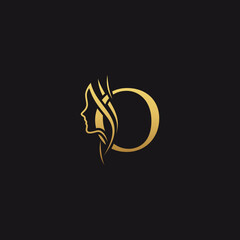 gold colored initial o combined with female face indicating beauty use for salon, hair, business, logo, design, vector, company, branding, and more