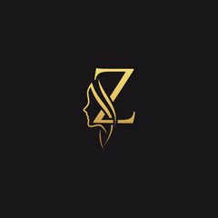 gold colored initial z combined with female face indicating beauty use for salon, hair, business, logo, design, vector, company, branding, and more - obrazy, fototapety, plakaty