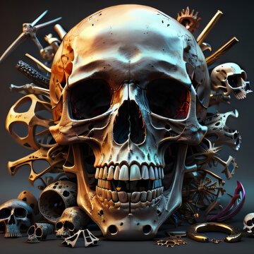  Free Photo Skull with roses human skull in beautiful coton  images day of the dead generative ai