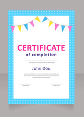 Entertainment program participant certificate design template. Vector diploma with customized copyspace and borders. Printable document for awards and recognition. Calibri, Myriad Pro fonts used