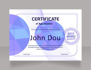 Participant appreciation certificate design template. Vector diploma with customized copyspace and borders. Printable document for awards and recognition. KoHo, Calibri Regular fonts used
