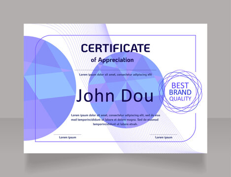 Participant appreciation certificate design template. Vector diploma with customized copyspace and borders. Printable document for awards and recognition. KoHo, Calibri Regular fonts used