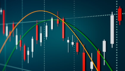 Rising stock market chart. Candle stick chart moving up. Business finance and industry, trading, investment, growht, market research.