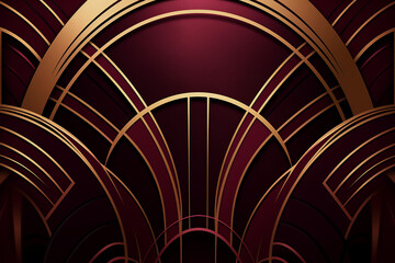 Luxury burgundy background with golden lines. 3d illustration. Generative ai