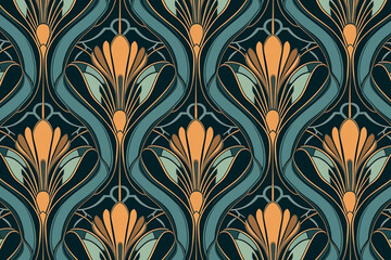 Seamless pattern with decorative floral ornament. 3d illustration in retro style.  Generative ai