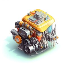 Isometric car engine icon on white background Generative AI