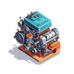 Isometric car engine icon on white background Generative AI