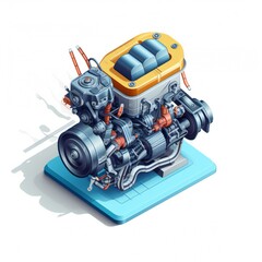 Isometric car engine icon on white background Generative AI