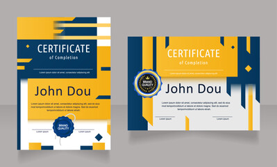 Certificates of completion design template set. Vector diploma with customized copyspace and borders. Printable document for awards and recognition. Ubuntu Condensed, Arial, Calibri Regular fonts used