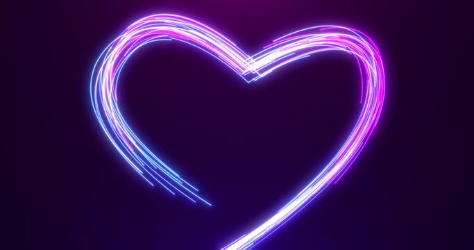 Colorful animation of glowing love.hearts from particles and lines. neon background for Valentine's Day. Video 4k