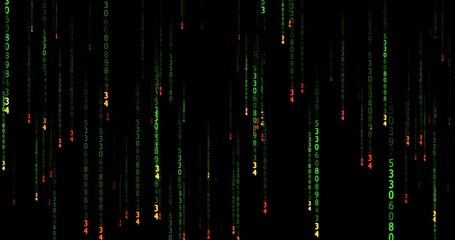 Binary code on a black background, green numbers move on the screen. matrix code background. The concept of the digital age. Binary algorithm, HUD interface, data code, decryption and encoding. - Powered by Adobe