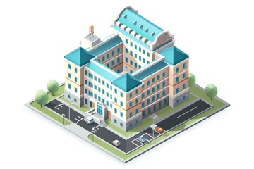 Isometric hospital building icon on white background Generative AI