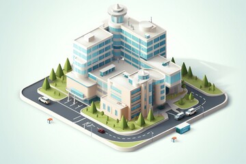 Isometric hospital building icon on white background Generative AI