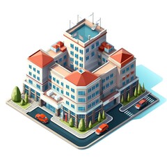 Isometric hospital building icon on white background Generative AI