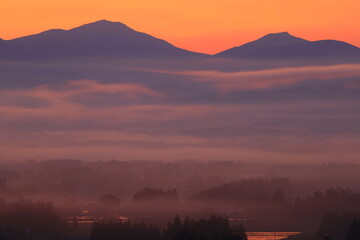 岩手県花巻市　朝の田園風景