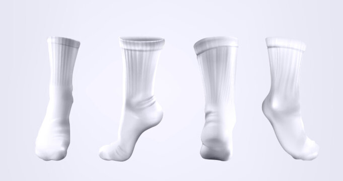 Vector 3d realistic long socks with shadow isolated on white background. Athletic sox clothes mid calf mock up. Template mockup sportswear for playing soccer or basketball.