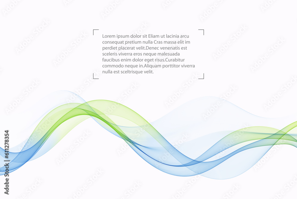 Wall mural blue and green lines in the form of an abstract wave of a transparent flow.