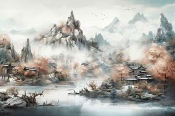 Chinese ink landscape. Generate Ai