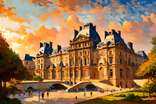 A stunning illustration of the Louvre Museum unveils its grandeur, inviting you to explore its vast collection of art and immerse yourself in the cultural treasures of France. | Generative AI