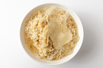 Chicken Naengmyeon on white background