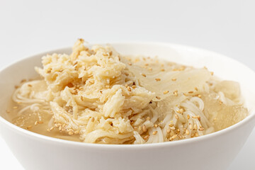 Chicken Naengmyeon on white background