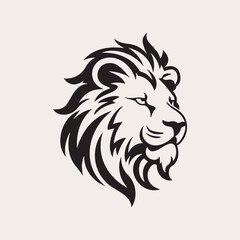 Lion head one color vector logo, emblem or icon. Tattoo art style.