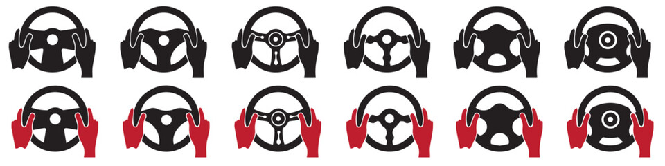 Set of steering wheel vector icons. Car wheel icon. Car control. Vector 10 EPS.