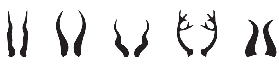 Black silhouettes of different horns, vector.EPS 10