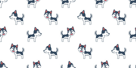 Vector cartoon siberian husky dog seamless pattern background for design. © jaaakworks