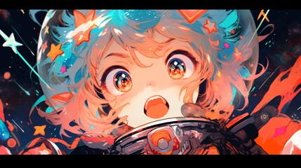 Cute lofi girl anime illustration, wallpaper background design, manga style art, Generative AI