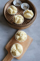 Popular Chinese pastry. White Fa Gao aka Prosperity Cake. Chinese's beliefs that food with homonym symbolised good luck and prosperity