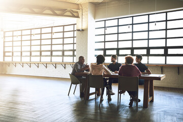 Teamwork, project management and planning with business people in meeting for strategy, idea and brainstorming. Discussion, commitment and partnership employees for review, startup and workshop