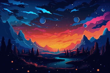 starry sky cartoon style, Generative AI
