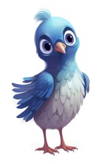 Cute baby Pigeon in Cartoon Style on white background - generative AI