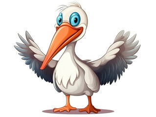 Pelican in Cartoon Style on white background - generative AI