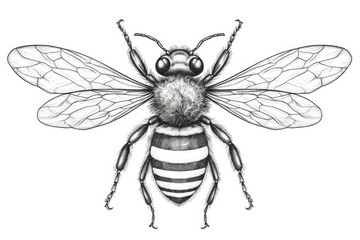 Cute Bee drawing on white background - generative AI