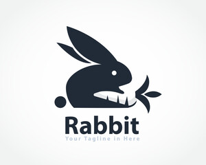 abstract sitting bunny rabbit catch carrot logo design template illustration inspiration
