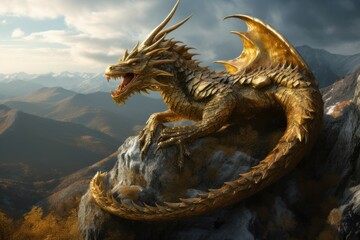 Golden dragon mountain. Generate Ai